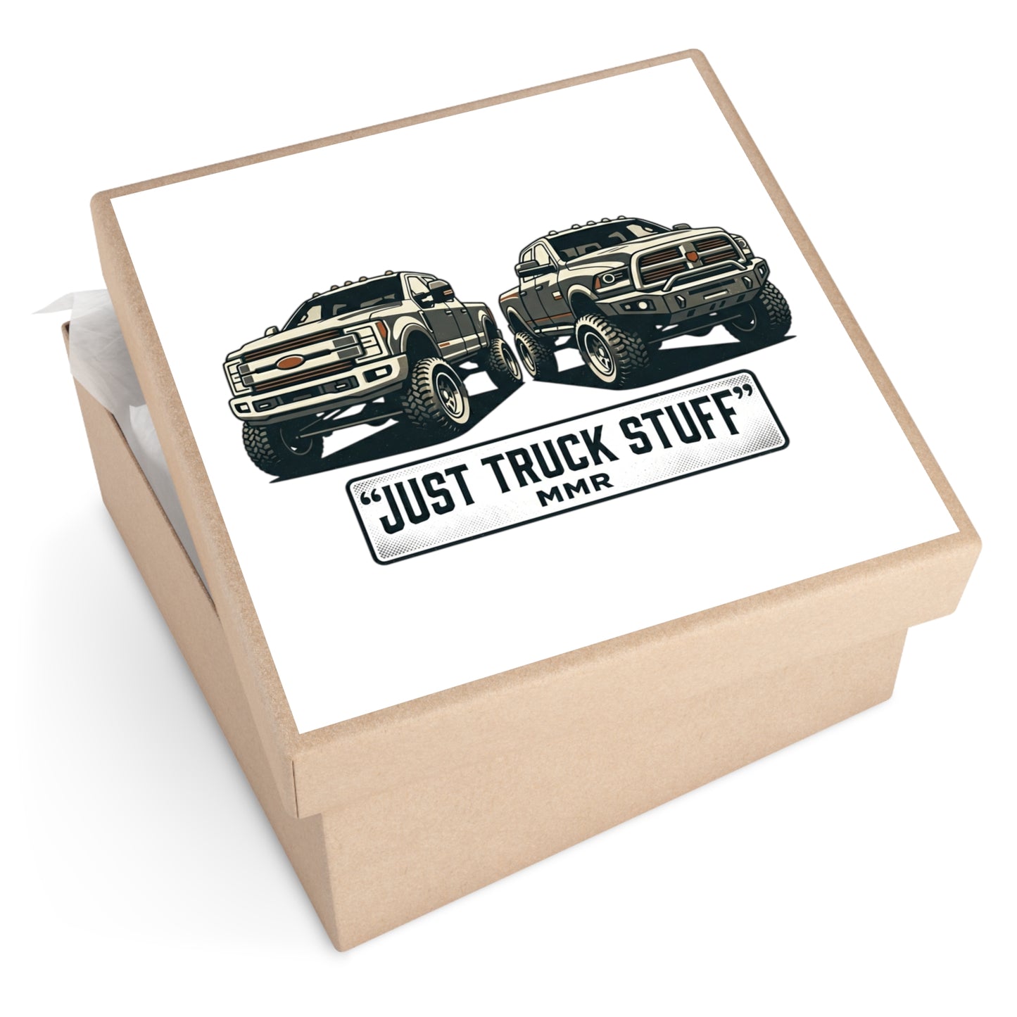 Just Truck Stuff Square Vinyl Sticker — Rugged Dual-Truck Design