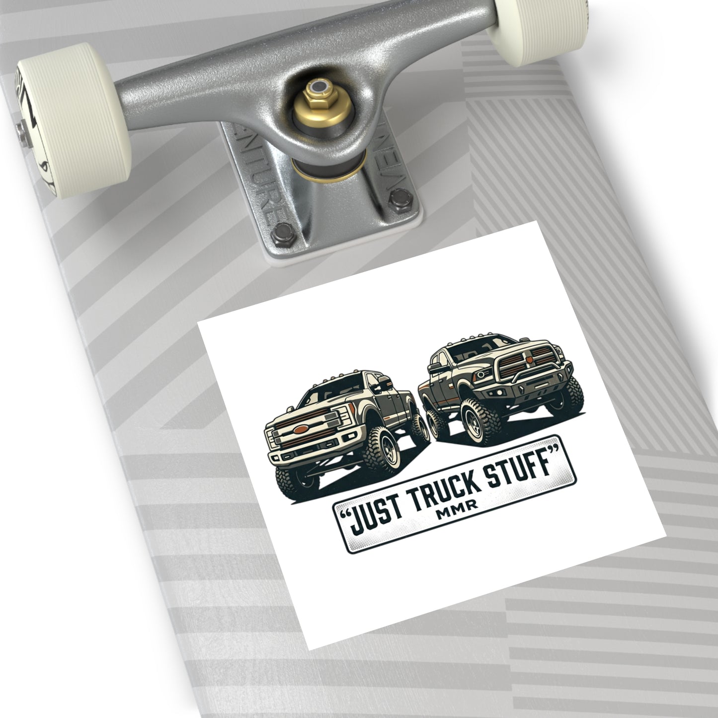 Just Truck Stuff Square Vinyl Sticker — Rugged Dual-Truck Design