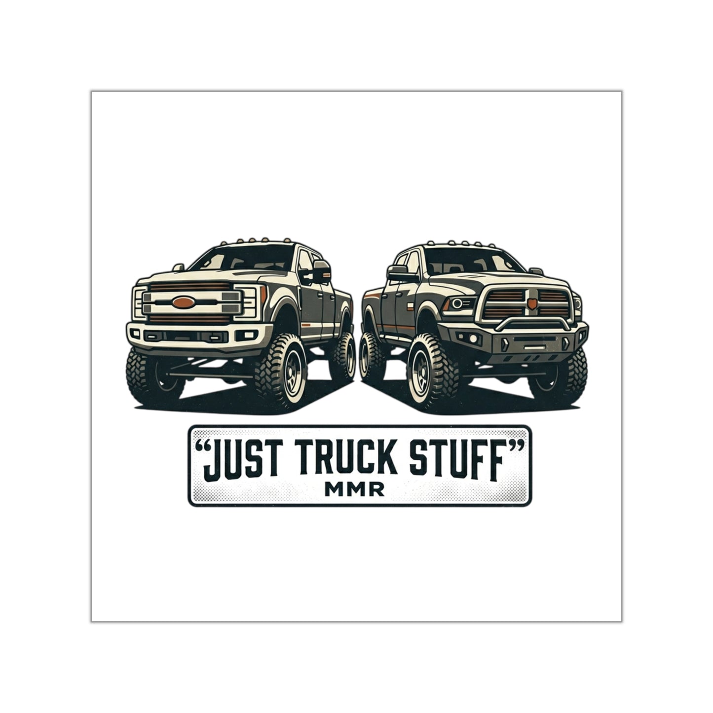 Just Truck Stuff Square Vinyl Sticker — Rugged Dual-Truck Design